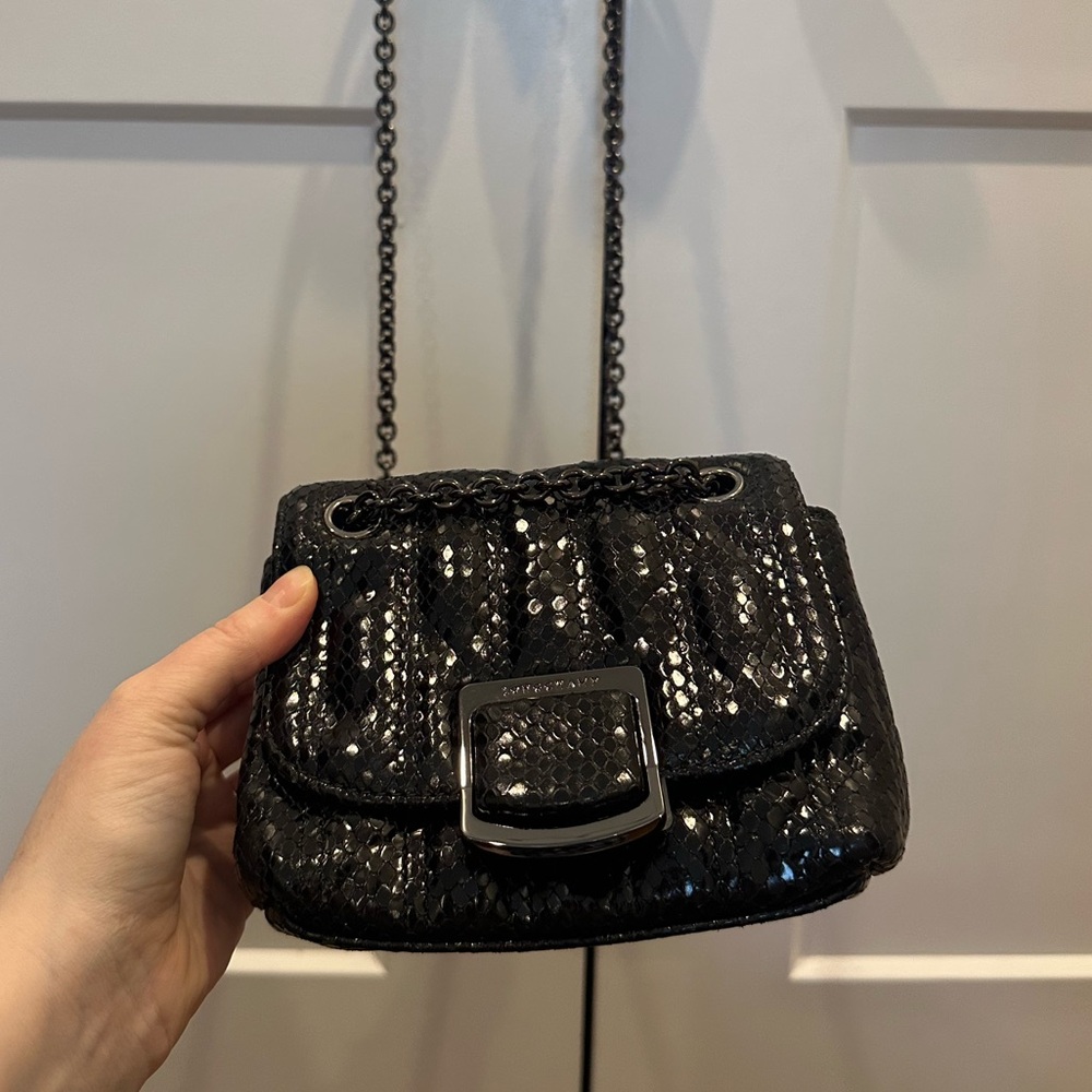 NWOT Longchamp Black Snakeskin Leather Mini Brioche Bag